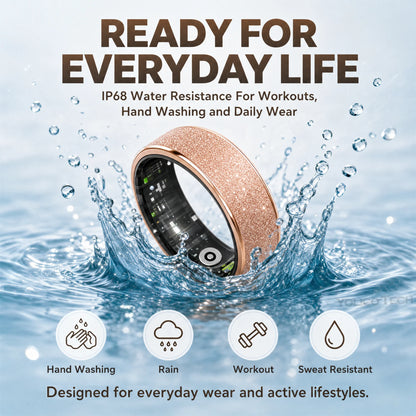 Smart Ring With Body Temperature, IP68 Waterproof Stainless Steel Smart Ring For Couples, Health Tracker Gift For Family Includes A Distinctive Charging Case