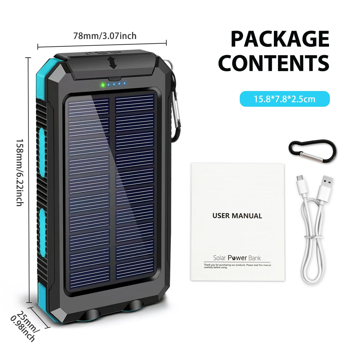 30000mAh Solar Power Bank Portable Dual 5V USB Ports 2 LED Light Flashlight Fast Charging for iPhone Samsung Tablets