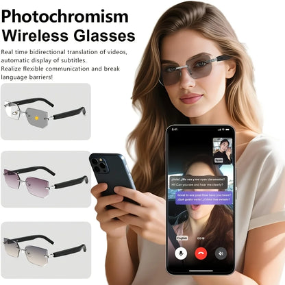 Stylish Bluetooth Sunglasses, Couples' Sunglasses, Photochromic Lenses, Open-Ear Design, Built-In Speakers, Clear Sound Quality, Wireless Calls, Smart Touch Controls, Answer/End Calls, Listen to Music, One-Touch Photo Capture