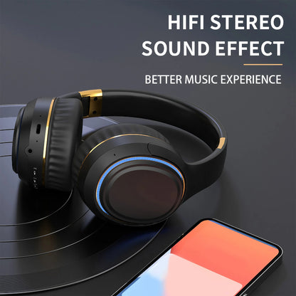 Over-Ear Bluetooth Headphones, Wireless Sport Headset with Wired Option, LED Breathing Light, Foldable Portable Design for PC Gaming, Music, Travel, Home Office Use, Great Gift Choice for Men, Women and Students