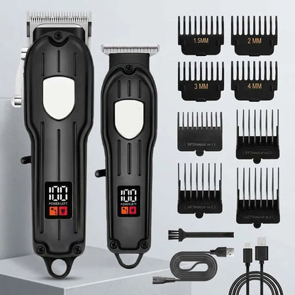 Professional Cordless Hair Clipper Set with LCD Display, Rechargeable Electric Trimmer for Men, Beard & Nose Hair Trimmer All-in-One Grooming Kit , Barber Tools with Combs & Scissors - Perfect Gift for Him