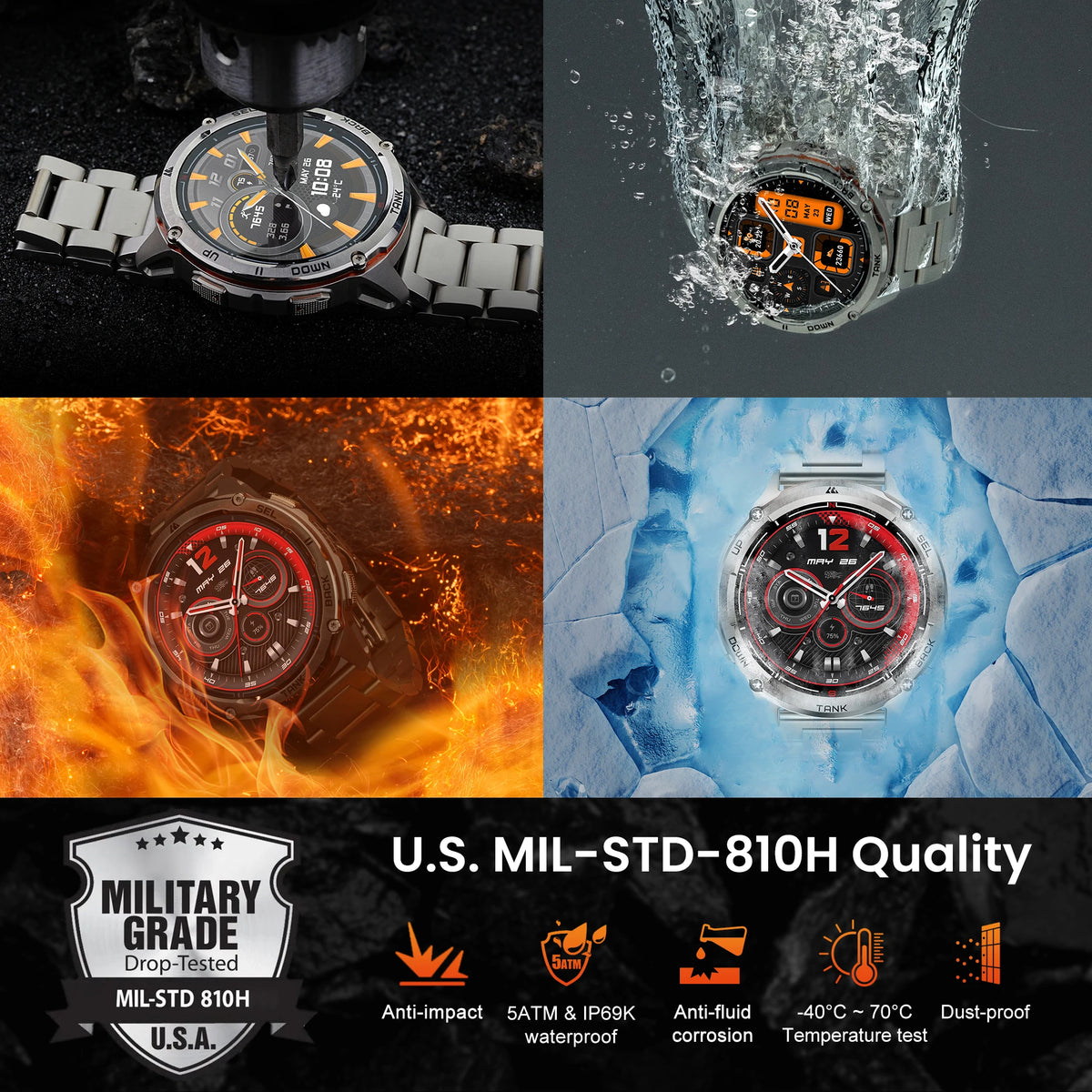 KOSPET TANK T3 Ultra 2 GPS Smart Watches Men Compass Altimeter Barometric 5ATM IP69K Waterproof AMOLED Bluetooth Call Mens Watch