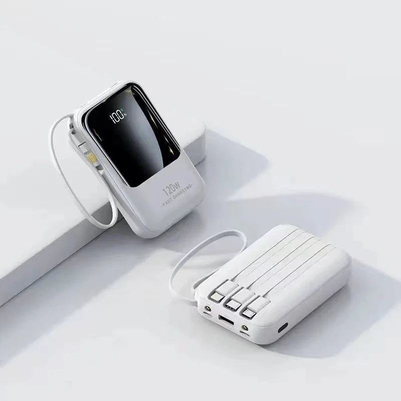 Mini Power Bank with Built‑in Cables, Large Capacity, Compact & Portable Mobile Charger