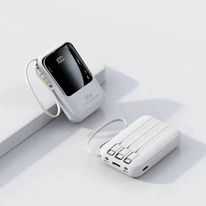 Mini Power Bank with Built‑in Cables, Large Capacity, Compact & Portable Mobile Charger