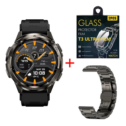 KOSPET TANK T3 Ultra 2 GPS Smart Watch for Men Bluetooth Call 5ATM IP69K Waterproof Men's Watch Stainless Steel Health Monitor