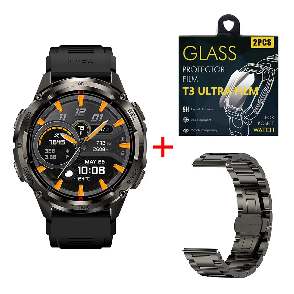 KOSPET TANK T3 Ultra 2 GPS Smart Watches Men Compass Altimeter Barometric 5ATM IP69K Waterproof AMOLED Bluetooth Call Mens Watch