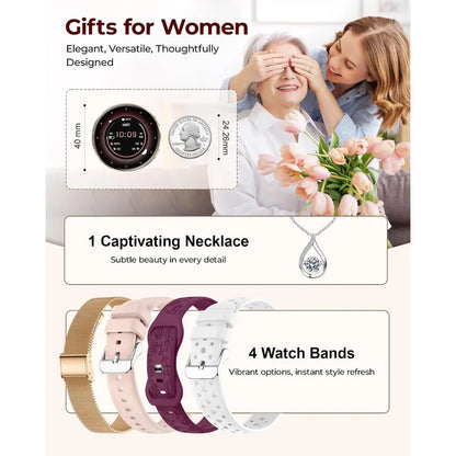 1.27" HD Fitness Tracker for Women: 4 Bands, Necklace, Heart Rate, 120+ Modes, Call & Notifications, Android & iPhone, 40mm