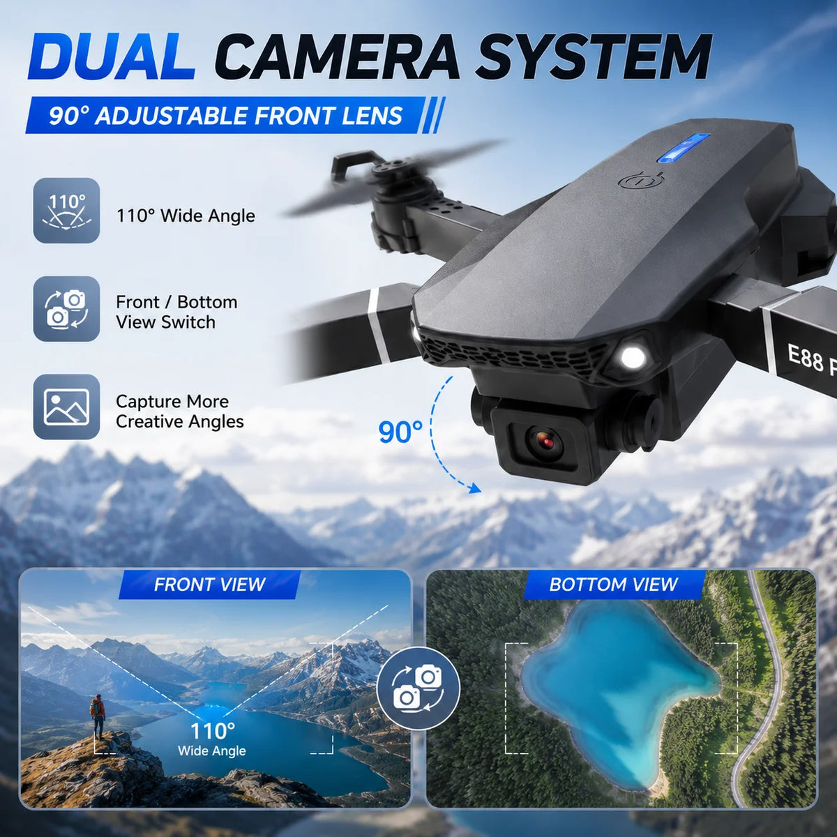 Screen Control Drone Optical Flow Positioning Brushless Motor Dual HD Camera 90° Adjustable 110° Wide Angle 50X Zoom FPV Quadcopter