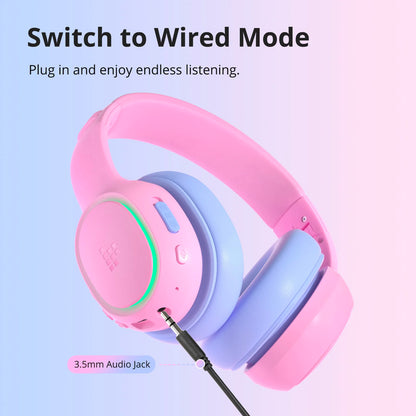 Tronsmart KH03 Active Noise Cancelling Kids Headphones, Foldable Bluetooth Headset with HD Mic for Class Clarity, Soft Protein Earpads, 7-Color LED, Safe Volume Limit, 70H Battery for Travel/Study