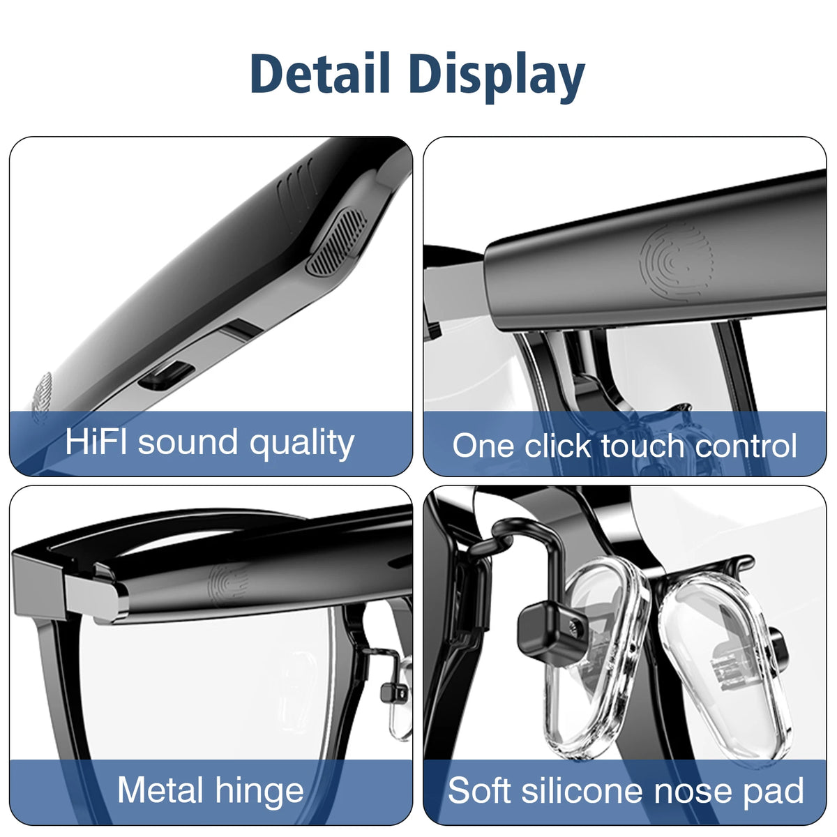 2025 smart glasses, can answer/make calls, intelligent noise reduction, touch voice assistant, unisex, blue light blocking glass
