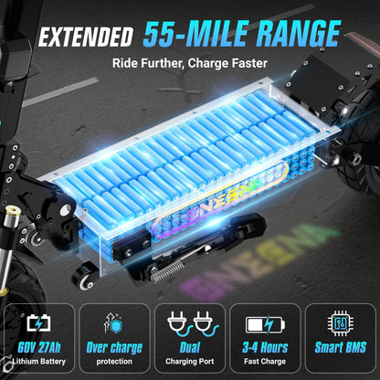 ONECNA GT7 Electric Scooters Adults- 5600W Dual Motor, 45 MPH Fast Escooter 55 Miles Long Range Battery E Scooter for Adult, 11 Inches Off Road Tires Foldable E-Scooters