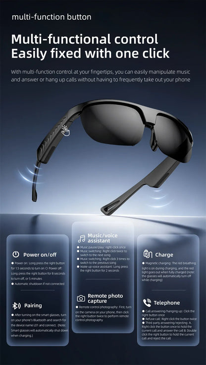 LOKMAT L01 Smart Bluetooth Glasses, Open-Ear Audio Sunglasses with Bluetooth 5.3, Touch Control, Wireless Music & Calls, GPS Navigation Support, Comfortable Fit for Sports, Outdoor Activities & Everyday Use