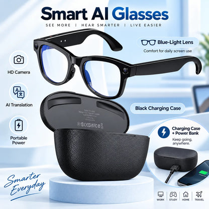 2026 Smart AI Glasses 1080P HD Camera M02 Ultra ChatGPT 3600mAh Charging Case Power Bank 32GB Translation Music Video Sunglasses