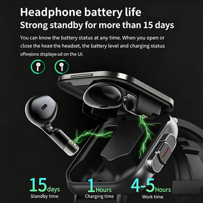 The Latest Smartwatch, Suitable for Both Men and Women, Equipped with a 2.01-inch Display Screen, Full Touchscreen Function, 2-in-1 Wireless Earphones, Music Playback, Camera Control and Other Functions, Is an Ideal Gift for
