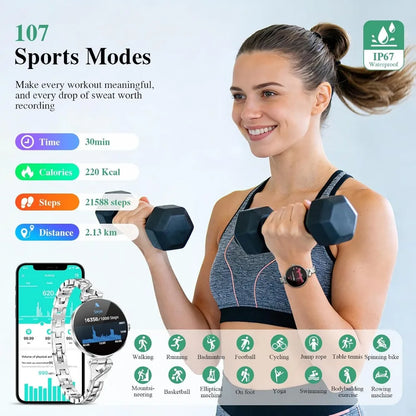 Smartwatch for Women: Call/Answer, 1.04" AMOLED, 24H Sleep Tracker, Fitness & Health Monitor, Water Resistant, iOS/Android