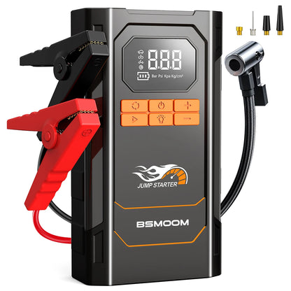 8500A/9000A Peak Current, 150 PSI Multi-Functional Portable Car Battery Starter, Compressor, and Air Injector/Portable Compressor with LED Display (ALL GAS, 8.0L Diesel)