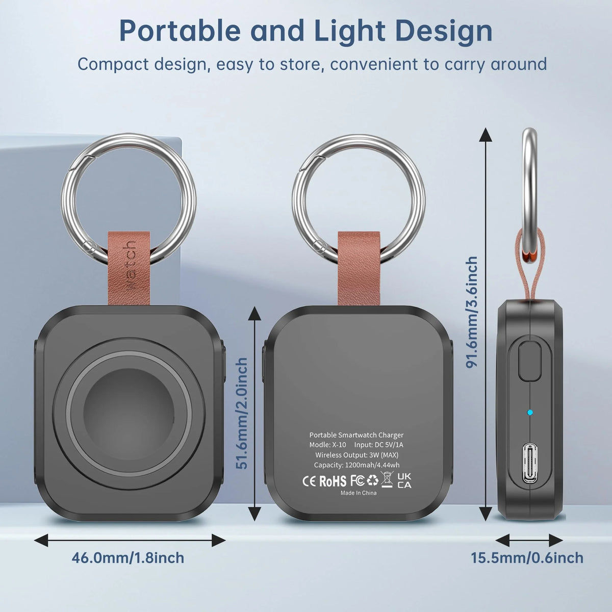 1200mAh Portable Wireless Charger Power Bank for Galaxy Watch 8/7/Ultra/6/6 Classic/5 Pro/4/3, Active Magnetic Keychain Charging