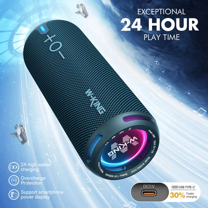 W-KING D320 Blue Bluetooth Speaker 40W Portable Wireless IP67 Waterproof Bluetooth 5.3 Deep Bass 24H Playtime Stereo Speaker