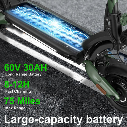 NANROBOT D6+ MAX Electric Scooter for Adults, 3000W Dual Motor, 45 MPH Top Speed, Long-Range Fast Electric Scooter with 10-Inch Off-Road Tires, Foldable Commuter and Sports Scooter