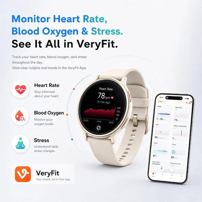 1.65" Fitness Watch: Heart Rate, Oxygen Saturation, Sleep, Steps, 110 Sports Modes, 3ATM Waterproof, 7-Day Battery, iOS/Android