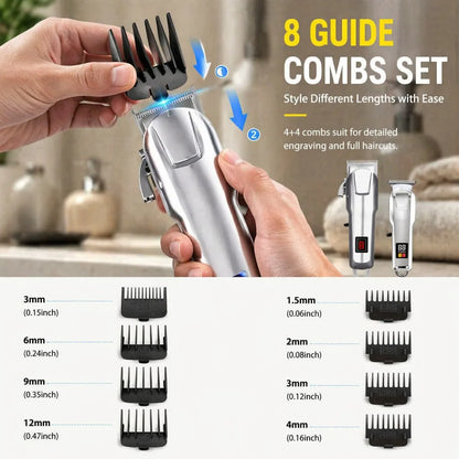 Professional 3-in-1 Hair Clipper Trimmer Set for Men - Electric Shaver Rechargeable Grooming Kit with LED Display Beard Trimming Machine