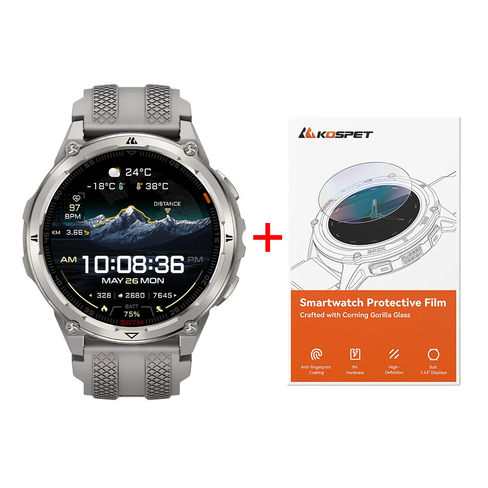 KOSPET ORB 2 Rugged Smartwatch for Men Dual Band GPS L1+L5 AMOLED 1.43" Military Watch 5ATM IP69 LED Flashlight 170+ Sports