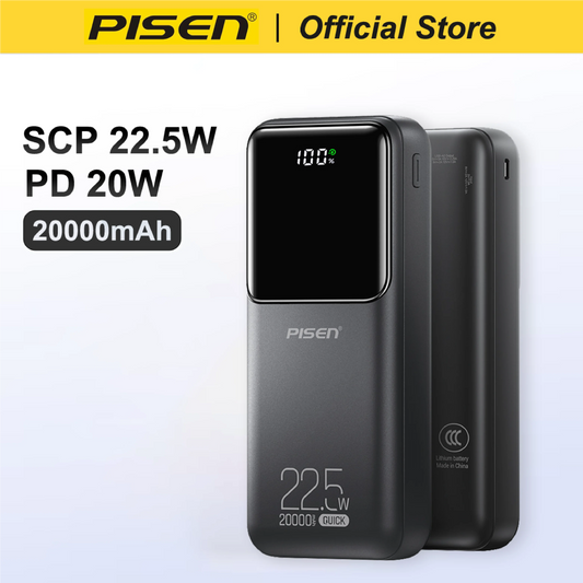 PISEN 20000mAh PD 20W Quick Power Bank SCP 22.5W Portable Powerbank Fast Charging External Battery For Huawei iPhone Xiaomi