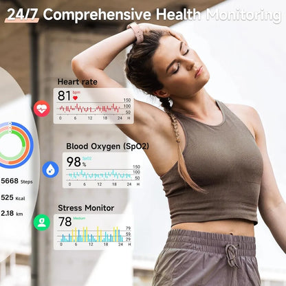 1.8" Touch Screen Fitness Tracker, Women's Smartwatch with Call/Message, HR/Sleep Monitor, Waterproof, Sport Modes, 2 Bands