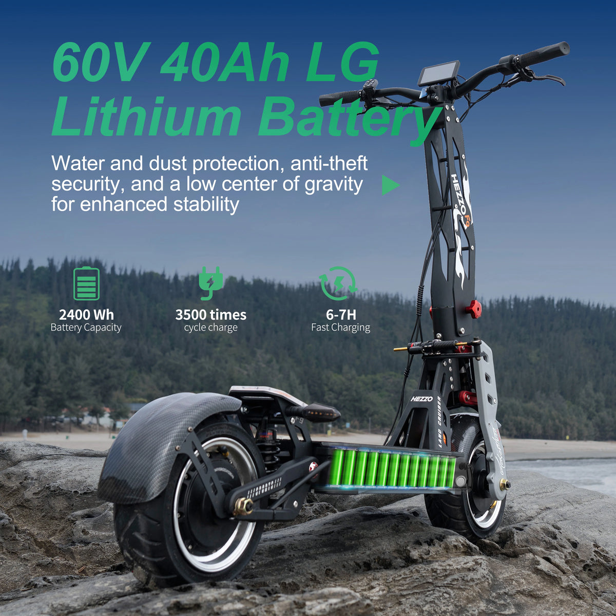 HEZZO F9 Folding Electric Scooter 12Inch Aluminum Alloy E-Scooter 60V 8000W Dual Motors 53Mph Powerful Escooter 40Ah 63Miles Long Range Hydraulic Oil Brakes Waterproof Offroad Scooter