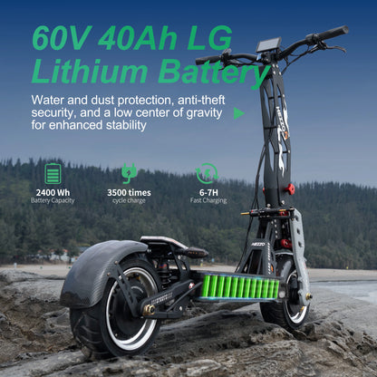 HEZZO F9 Folding Electric Scooter 12Inch Aluminum Alloy E-Scooter 60V 8000W Dual Motors 53Mph Powerful Escooter 40Ah 63Miles Long Range Hydraulic Oil Brakes Waterproof Offroad Scooter