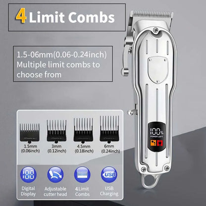 Professional Hair Clippers for Men Professional - Cordless Barber Clippers for Hair Cutting & Grooming Rechargeable Beard Trimmer USB Rechargeable Grooming Kit with 4 Guide Combs & Cleaning Brush
