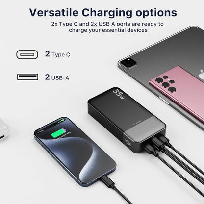 JUOVI Portable Power Bank 35W 20000mAh Battery Pack Fast Charging, PD3.0 QC4.0 Phone Battery Pack with LED Display for iPhone 17 16 15 14, Galaxy, Tablet, Switch, Etc