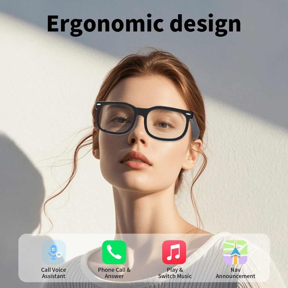 Smart Glasses, Smart Audio Glasses, Wireless Glasses Wireless Headphones, Support Hands-Free Calls And Music, Lightweight Design, Volume Control, Built-In Capacitor Microphone, USB Charging, Suitable for Office, Music Playbac