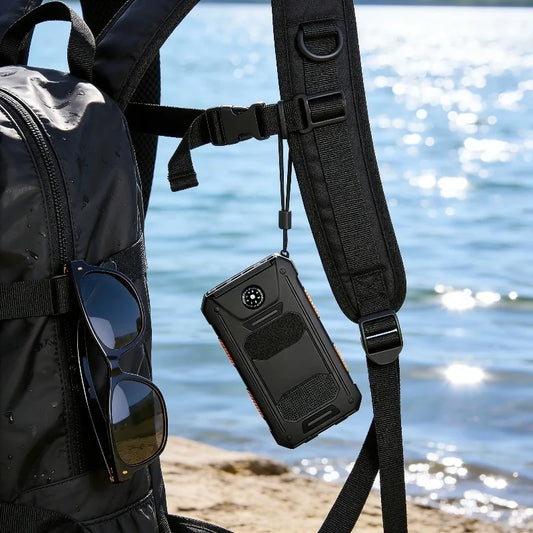 Solar Power Bank10000/20000MAH Portable Fast, Equipped with 4 Dual USB Ports And Type-C/Micro USB Input Ports, Built-in 2.4W LED Flashlight/compass, Suitable for All Mobile Devices, Travel And Camping Backup Power, Practical
