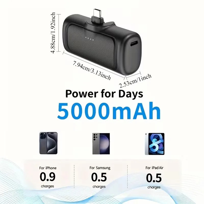 2-in-1 PD 22.5W Mini Power Bank 5000mAh, Compact Portable High Capacity External Battery Universal Charger for Travel Outdoor iPhone Samsung Android Smartphones
