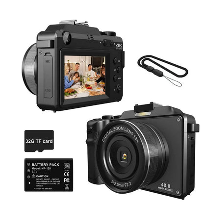 48MP Camera for Photography,4K Digital Camera for Kids and Adults with Front and Rear Dual Cameras,18X Digital Zoom,Built-in 7 C