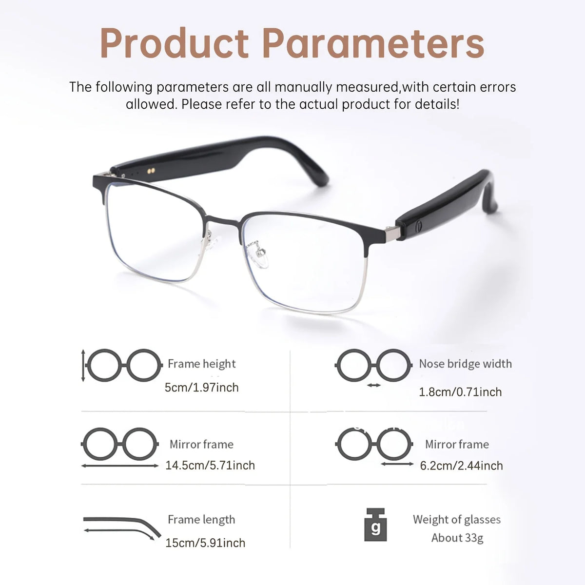 Unisex AI-Powered Smart Glasses Photochromic Lenses High-Def Voice Calls Hi-Fi Sound Music Playback Hands-Free Outdoor Office Use