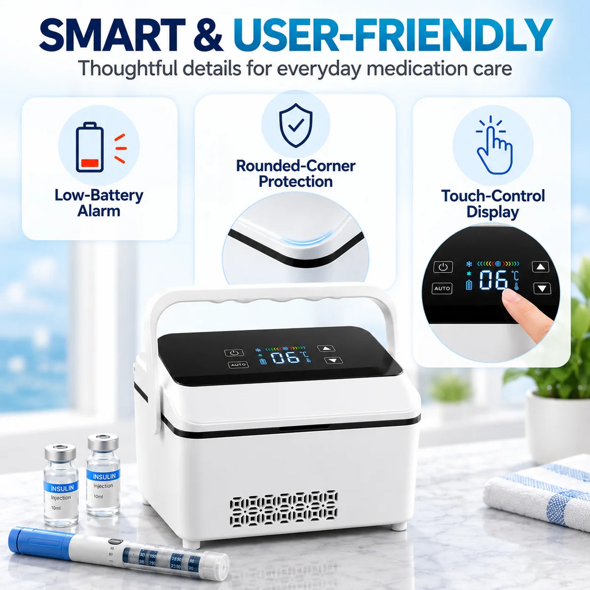 ZNLYRION Portable Medication Cooler 0-18°C Adjustable Insulin Refrigerator 13600mAh Battery Travel Insulin Fridge for Insulin Pens Vials Cartridges Home Car Power Bank Use