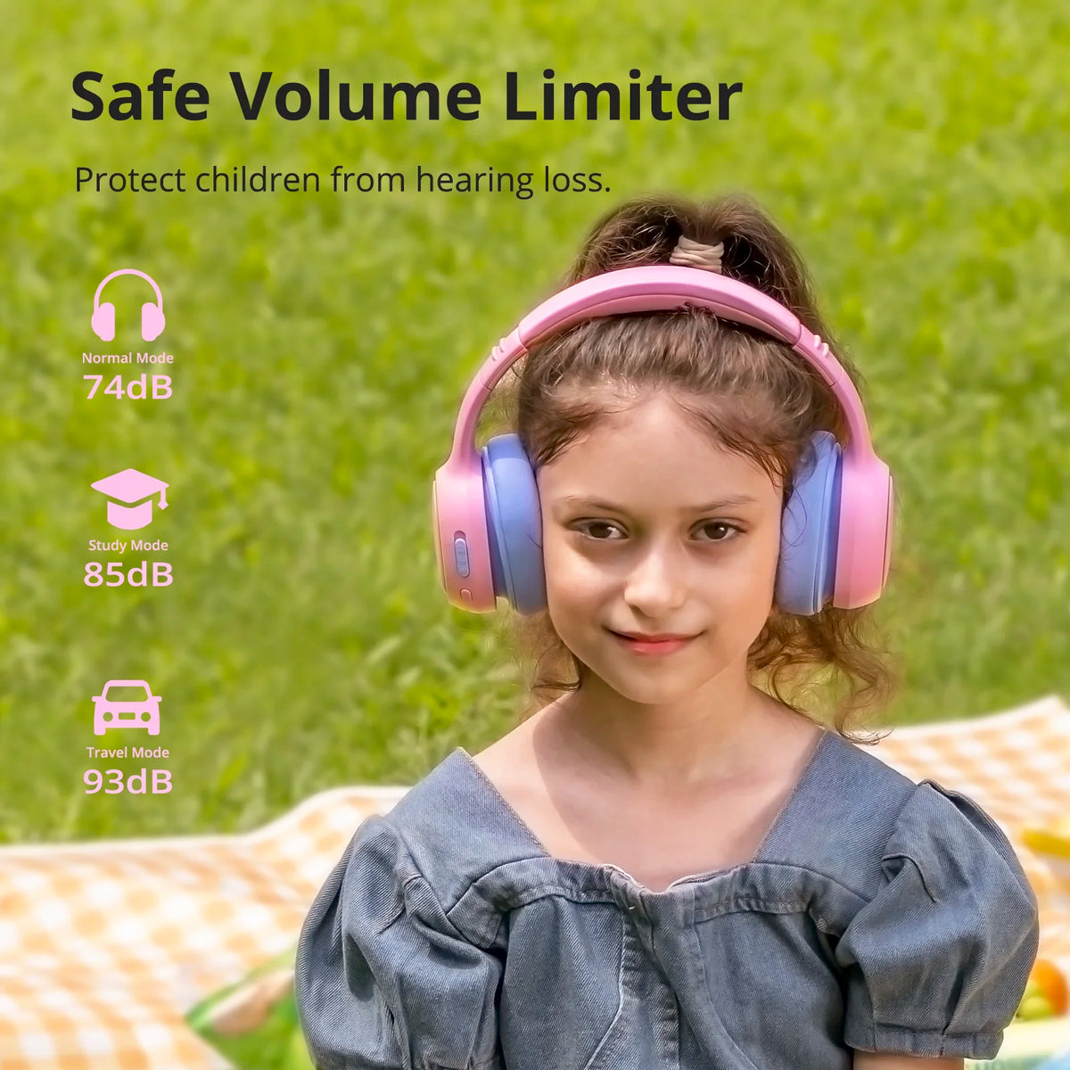 Tronsmart KH03 Active Noise Cancelling Kids Headphones, Foldable Bluetooth Headset with HD Mic for Class Clarity, Soft Protein Earpads, 7-Color LED, Safe Volume Limit, 70H Battery for Travel/Study