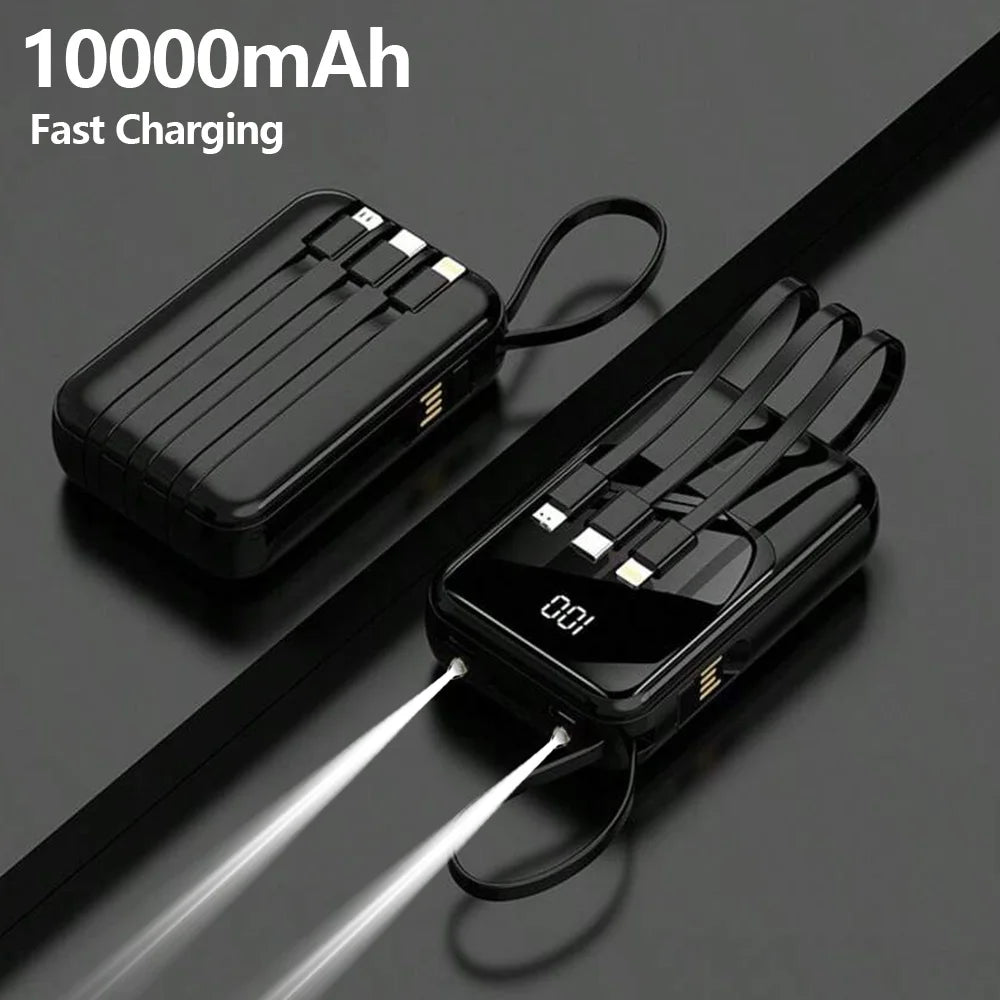 10000mAh Power Bank, Portable Charger with Built-in 4 Cables & LED Flashlight, PD22.5W Fast Charging USB-C Battery Pack, Universal Portable Power for Smartphones, Camping Travel Outdoor Essentials