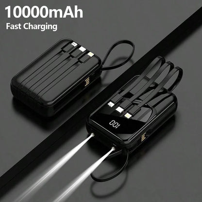 10000mAh Power Bank, Portable Charger with Built-in 4 Cables & LED Flashlight, PD22.5W Fast Charging USB-C Battery Pack, Universal Portable Power for Smartphones, Camping Travel Outdoor Essentials