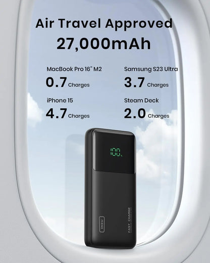 INIU Laptop Power Bank, Compact 27000mAh 140W Fast Charging Battery Pack | Smart LED Display, 3-Output Fast Charging, Flight-Safe, Portable Charger for MacBook Pro, Dell, Steam Deck, iPhone, iPad etc