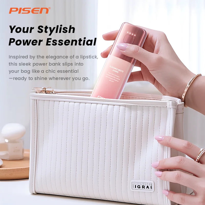 PISEN GlamVolt 5000mAh 30W Power Bank with Built-in USB-C Cable, 2-in-1 Wall Charger & Battery Pack, Fast Charging Travel Essential for iPhone 17/16/15, Samsung Galaxy S24/S23, Pixel 8/7 and More