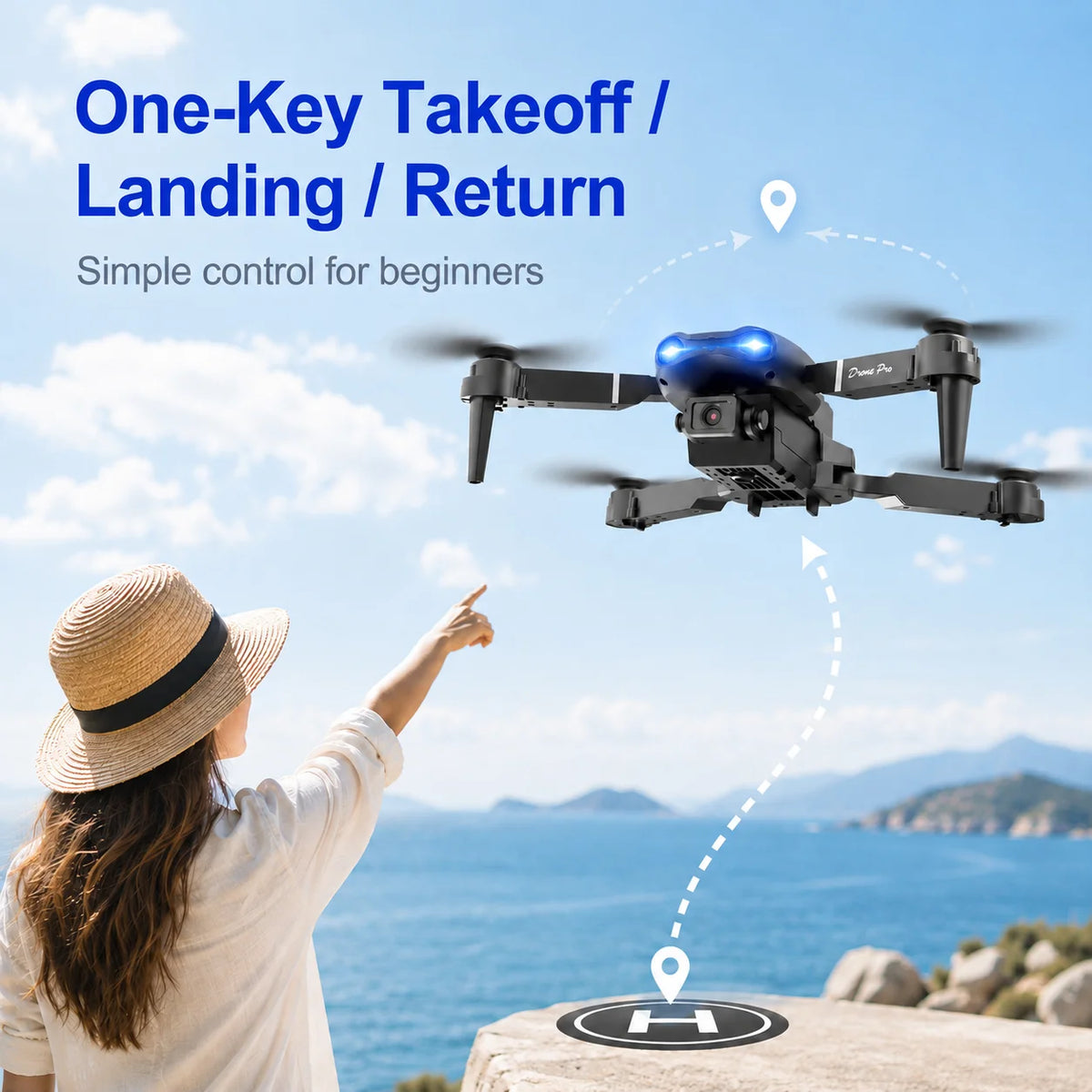 4K HD RC Drone Foldable Dual Camera 90° Adjustable 120° Wide Angle 50X Zoom Altitude Hold 2.4G 100M Remote FPV Quadcopter