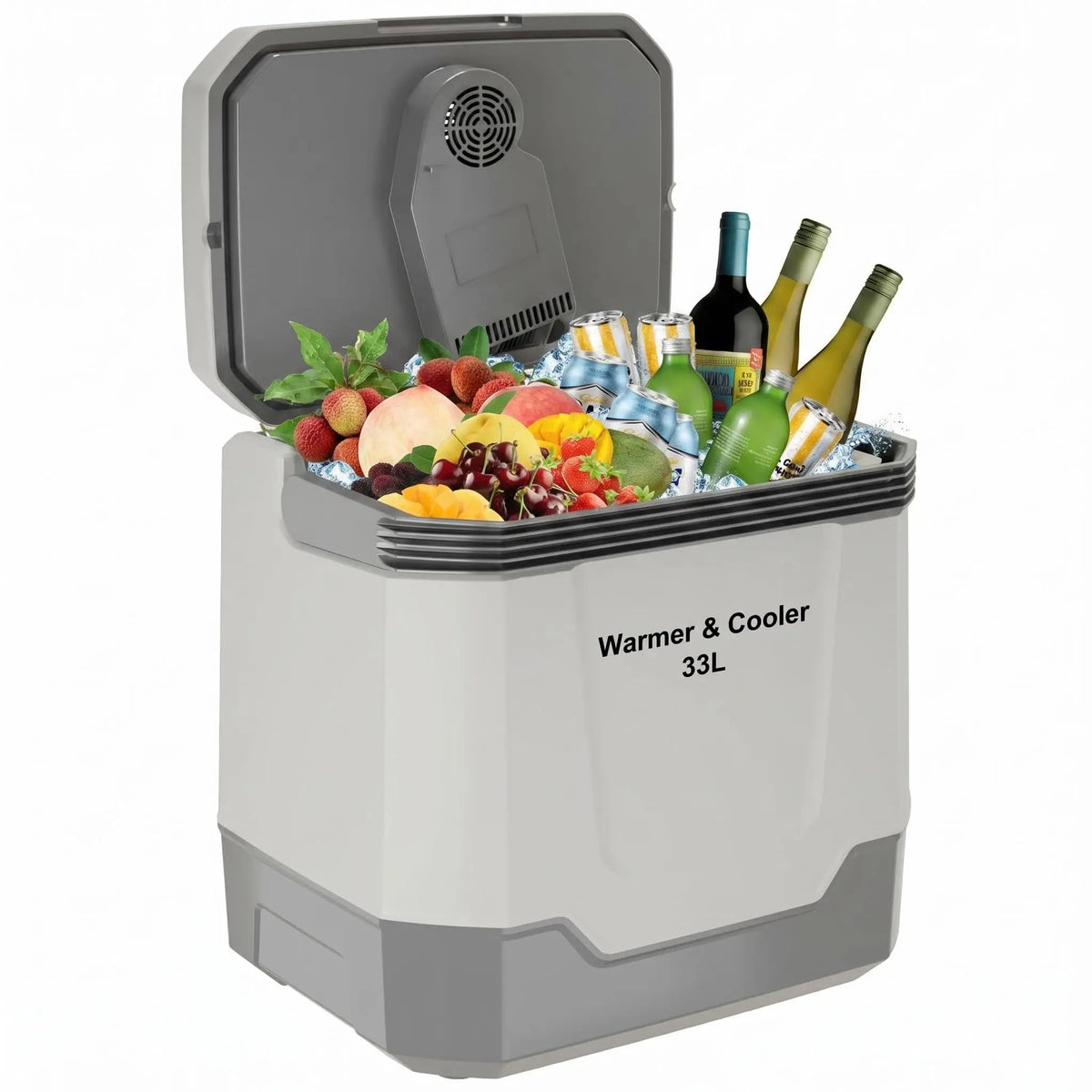 35 Quart Electric Cooler Warmer 12V Portable Car Refrigerator Plug In Cooler With Locking Handle 110V For Cars Trucks RVs And Home Grey
