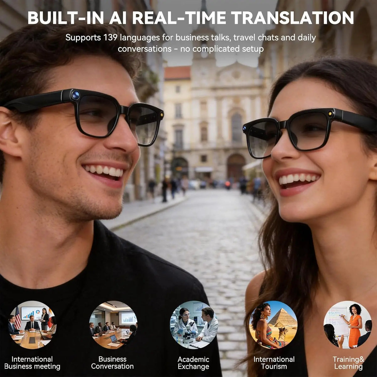 Ai Smart Glasses With 8Mp Camera, 1080P Anti‑Shake Video Recording, Real‑Time Translation, Ai Voice Assistant & Object Recognition, Photochromic Bluetooth Sunglasses For Men And Women