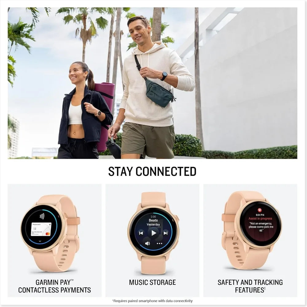 GPS Smartwatch: AMOLED, Long Battery, Heart Rate, Sleep, Music Storage, Water Resistant