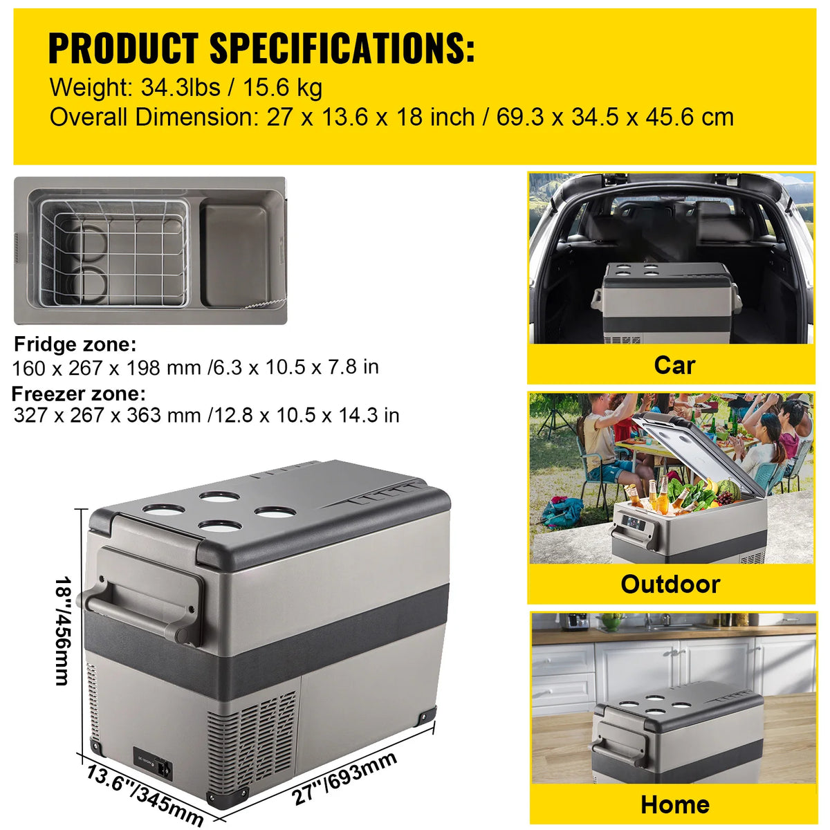 SucceBuy 20L 22L 35L 45L 55L Car Refrigerator Mini Fridge Freezer Portable Compressor Cooler DC 110-240V Ice Box for Camping