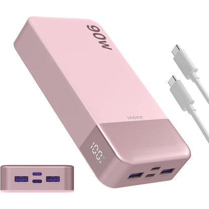 JUOVI 90W Portable Power Bank, 20000mAh Quick Charge Power Bank, Charger with 2 USB-C Ports and 2 USB-A, Battery Bank for MacBook, iPhone 17/16/15 Series, Galaxy