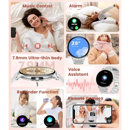 Ultra-Thin 1.43" Display Smart Watch for Women with Bluetooth Connectivity, Health Tracking, & Sports Modes - 2 Straps (Silver)